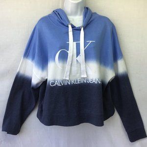 Calvin Klein Jeans Hoodie blue Ombre Cropped Drawstring Closure Popover Top Med